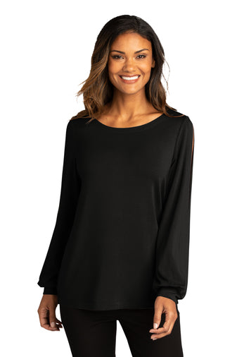 Ladies Luxe Knit Jewel Neck Top