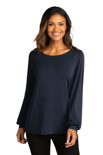 Ladies Luxe Knit Jewel Neck Top