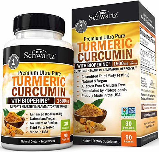 Turmeric Curcumin with BioPerine 1500mg - Natural Joint & Healthy Inflammatory Support with 95% Standardized Curcuminoids for Potency & Absorption - Non-GMO, Gluten Free Capsules with Black Pepper.